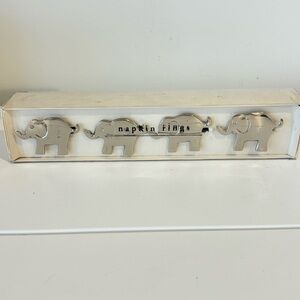 PIER 1 IMPORTS elephant shaped napkin rings SET OF FOUR nickel plated in box